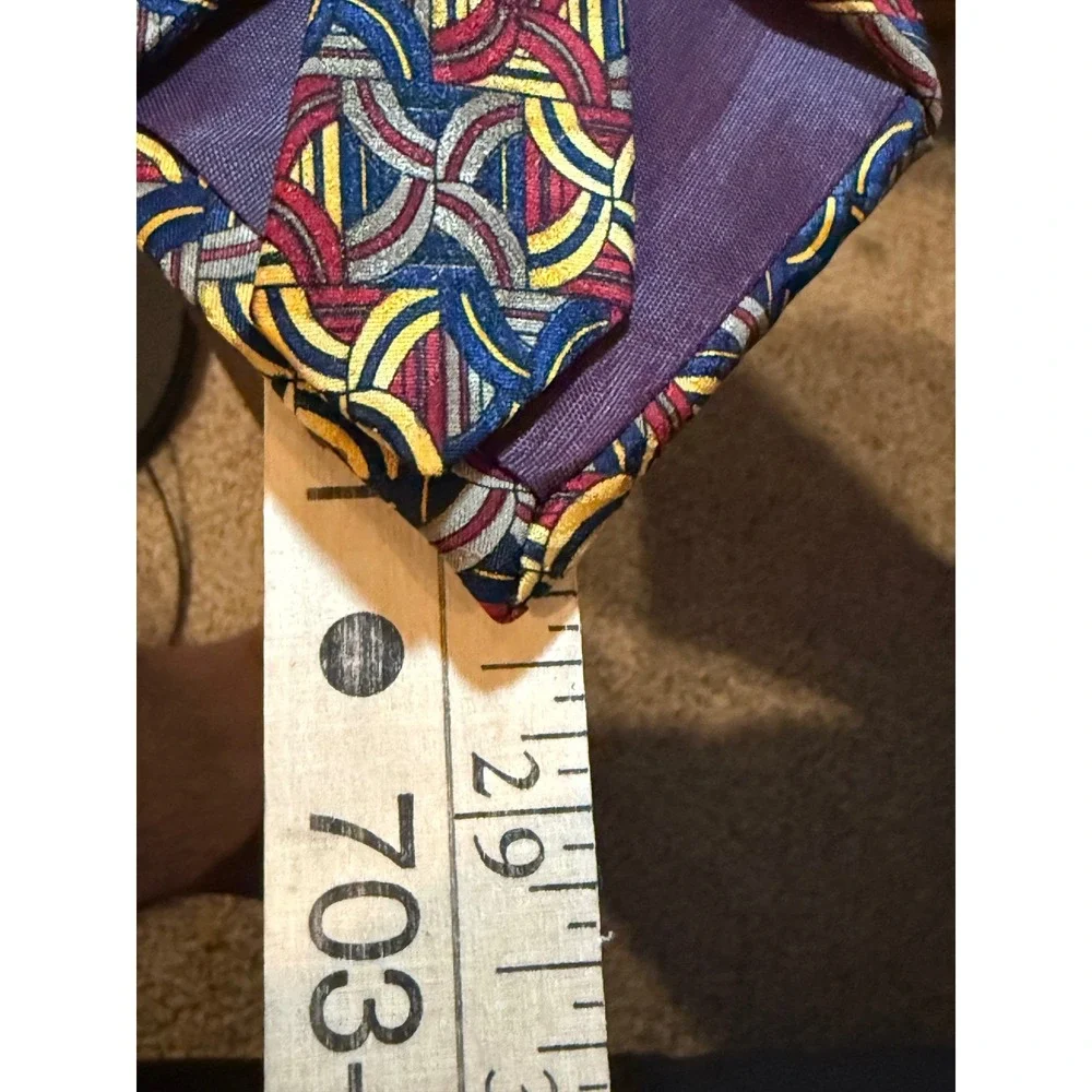 J. Garcia Silk Tie Stonehenge Ltd Red Blue Yellow Geometric Hand Sewn USA 4